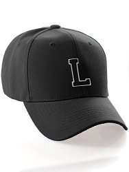 Classic Baseball Hat Custom A To Z Initial Team Letter Black Cap White Black Letter L
