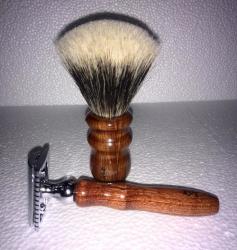 Wood Turned Safety Razor And Brush Set African Rosewood Finest