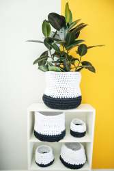 Crochet Pot Socks - 30CM White And Black
