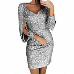 silver tassel sequin bodycon dress