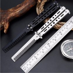 BLACK Silver Stainless Steel Practice Butterfly In Knife Balisong Trainer Training Folding Knife