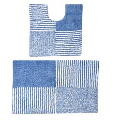DULCE - 2 Piece Block Stripe Bath Mat Set Blue