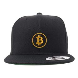 Bitcoin Embroidered Flat Bill Snapback Baseball Cap - Black