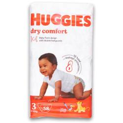 Huggies Dry Comfort Baby Diapers Size 3 Value Pack - 58 Diapers