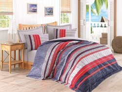 Vera 100% Cotton Multifunctional Four Season Nautical Bedding Set Stripped Quilted Bedspread duvet Cover Set Blue Red Grey Full queen Size