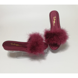 Perin Lingerie Matching Feathered Slippers Flats Burgundy Sizes 3-9 - 9