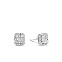 9CT White Gold & 0.14CT Diamond Cushion Cluster Stud Earrings