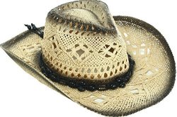 Amc Western Classic Cowboy Straw Hat Studded Leather Bull Band ST-023-BLK