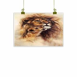 Mannwarehouse Safari Modern Oil Paintings Painting Of Loving Lion And Her Baby Cub Snuggle Wildlife Nature Safari Theme Canvas Wall Art 24" WX16 L Caramel Beige