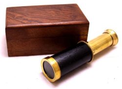 Krishna Mart India 4" Handheld Brass Telescope With Wooden Box - Pirate Navigation Clear Wooden Box