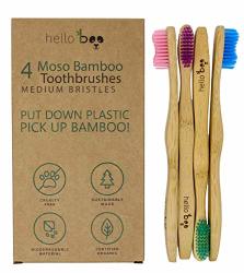Bamboo Toothbrush For Adults 4-PACK Biodegradable Tooth Brush Set - Organic Eco-friendly Moso Wooden Bamboo With Ergonomic Handles & Soft Bpa Free Nylon Bristles