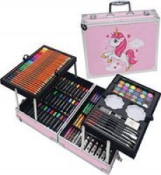 Unicorn Art Set With Aluminum Box For Kids Pink 145 Pieces