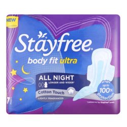 Stayfree Sanitary Pads Body Fit Ultra All Night Lightly Fragranced Pack Of 7