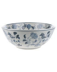 Gift Warehouse & White Multi Flowered Porcelain Nanking Bowl Large Blue