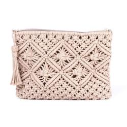 Delilah Grey Crochet Clutch Bag - Grey Crochet