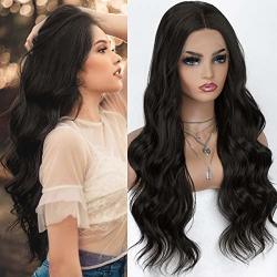 K'ryssma Lace Front Wigs Black Long Wavy Synthetic Wigs For Black Women 22 Inches