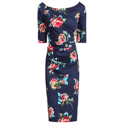Jolie Moi Floral Half Sleeve Ruched Wiggle Dress Navy