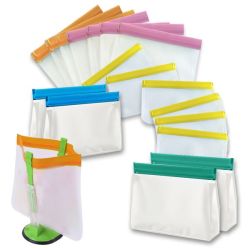 Reusable Food Storage Bag 18 Pieces & Self-sealing Bag Holder Kit
