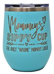 GK Grand LLC Mommys Sippy Cup Wine Glass Gift Tumbler Engraved Stainless Steel Stemless Wine Tumbler 12 Oz Vacuum Insulated Travel Coffee Mug Hot Cold Drink Mothers