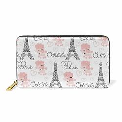 Paris Eiffel Tower And Poodle Leather Large Long Zipper Clutch Women Wallet Phone Passport Checkbook Card Holder