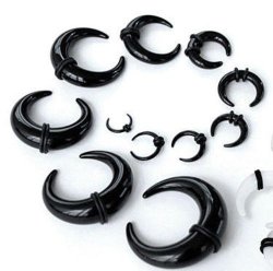 Horn With Rubbers Acrylic Single Ear Stretcher Taper - Black 1 6mm