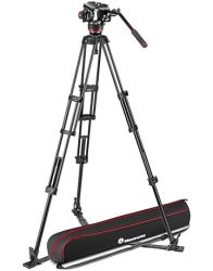 Manfrotto 504X Fluid Video Head With Twin Leg Tripod Kit With Alu Tripod And Video Head Ground Spreader For Dslr Digital Cameras Camcorders For
