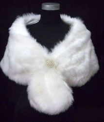 Winter Wedding " White Bridal Faux Fur Shoulder Shawl Wrap Bolero With Pearl Detail