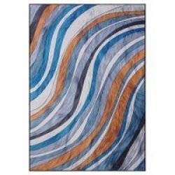 High Tide Waves Polyester Print Area Rug 120X180CM Blue White And Yellow