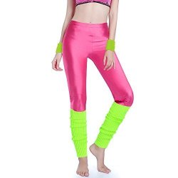 Kimberlys Knit Women 80S Party Neon Capri Running Workout Leggings Leg Warmers One Size Hotpink+brightyellow