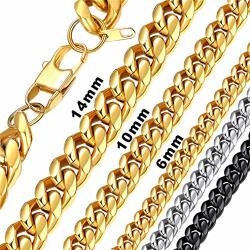 Bandmax Men Chunky Miami Cuban Curb Chain Necklace High Polished 14" 18" 20" 22" 24" 26" 28" 30" Length With 6MM 10MM 14MM Width Hip Hop