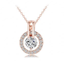 18k Rose Gold Plated Autrian Crystal Circle Necklace Pendant With 18 Chain Christmas Jewelry Gift