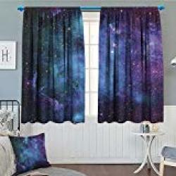 Septsonne-home Space Decorations Blackout Window Curtain Galaxy Stars In Space Celestial Astronomic Planets In The Universe Milky Way Print Customized Curtains 52"X63" Navy Purple