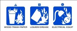 Brady 76302 Tamper Resistant Acrylic Film Fire Extinguisher Label Blue On White 2" Height X 5" Width Legend " Use On "a b c" Type Extinguishers