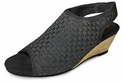 Zee Alexis Georgia Women's Open Toe Woven Slip-on Wedge Sandals 9 Black