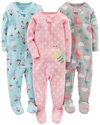 Simple Joys By Carter's Girls' 3-PACK Snug-fit Footed Cotton Pajamas Ballerina moon bee 18 Months