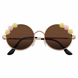 Emblem Eyewear - Flower Sunglasses Hippie Boho Festival Circle Round Sunglasses Brown
