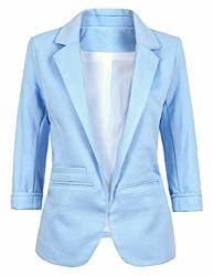 Lrady Womens Casual Blazer Open Front 3 4 Sleeve Notched Lapel Pocket Work Office Jacket Suit Light Blue XXL