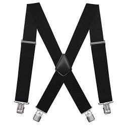 Fasker Mens Suspenders X-back 2" Wide Adjustable Solid Straight Clip Suspenders