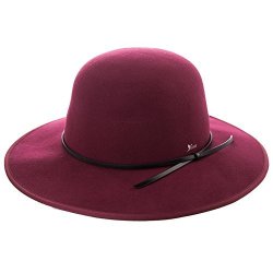 100% Wool Felt Floppy Fedora Hat Ladies Round Wide Brim Derby Party Hat Winter Red Siggi