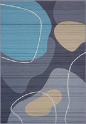 Lava Grey Blue Yellow Blobs Polyester Print Rug 160X230CM