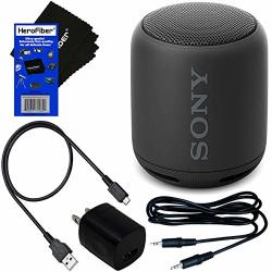 Sony Wireless Portable Bluetooth Speaker XB10 With Extra Bass & Water-resistance Design Black + USB Charging Cable + Wall Adapter + Aux Cable + Herofiber Ultra Gentle Cleaning Cloth