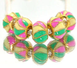 Faberge - Drip Gum Beads - Gold Pastel Yellow Bright Pink & Green Stripes