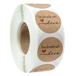 1" Inch Round Natural Kraft Handmade With Love STICKERS 500 Labels Per Roll