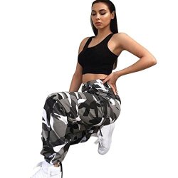 Women Leggings Gillberry Women Sports Camo Cargo Pants Outdoor Casual Camouflage Trousers Jeans Gray L