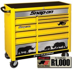 Special Edition - Save Our Rhino - Yellow 12 Drawer Heritage Roll Cabinet With Black Drawer Trim