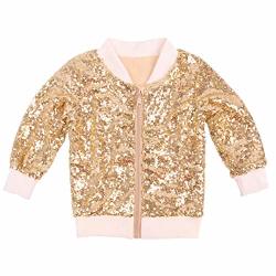 Cilucu Kids Jackets Girls Boys Sequin Zipper Coat Jacket For Toddler Birthday Christmas Clothes Bomber Dk Gold 5-6YEARS