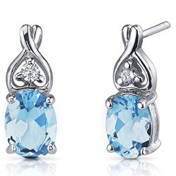 SWISS Blue Topaz Earrings Sterling Silver Rhodium Nickel Finish 250 Carats Classic Style