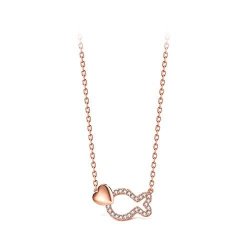 T400 925 Sterling Silver Friendship Pendant Necklace Rosegold Clownfish Cubic Zirconia From Swarovski Women Gift