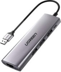 UGreen USB3.0 Male 3-PORT Hub With Glan Adapter Grey