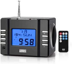 August MB300 MINI Wooden MP3 Stereo System And Fm Clock Radio With Card Reader USB Port & Aux Jack 3.5MM Audio In 2 X